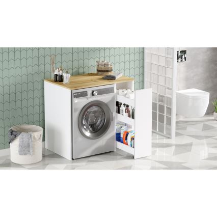 Skåp för tvättmaskin med förvaringsutrymme 88,3x93,5 cm vit/valnöt
