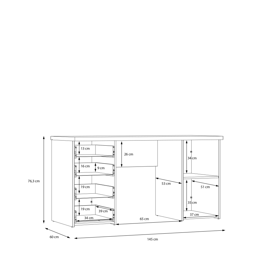 Skrivbord ARENO vit/sonoma ek