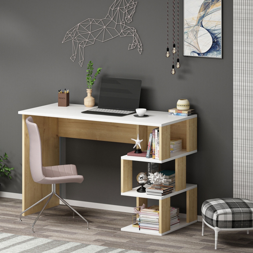 Skrivbord DARDANOS 110x73,8 cm beige/vit