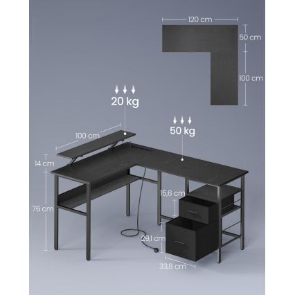 Skrivbord med belysning SOLEA-X brun/svart