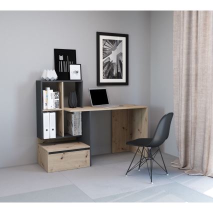 Skrivbord med hylla MARLO, artisan-ek/antracit