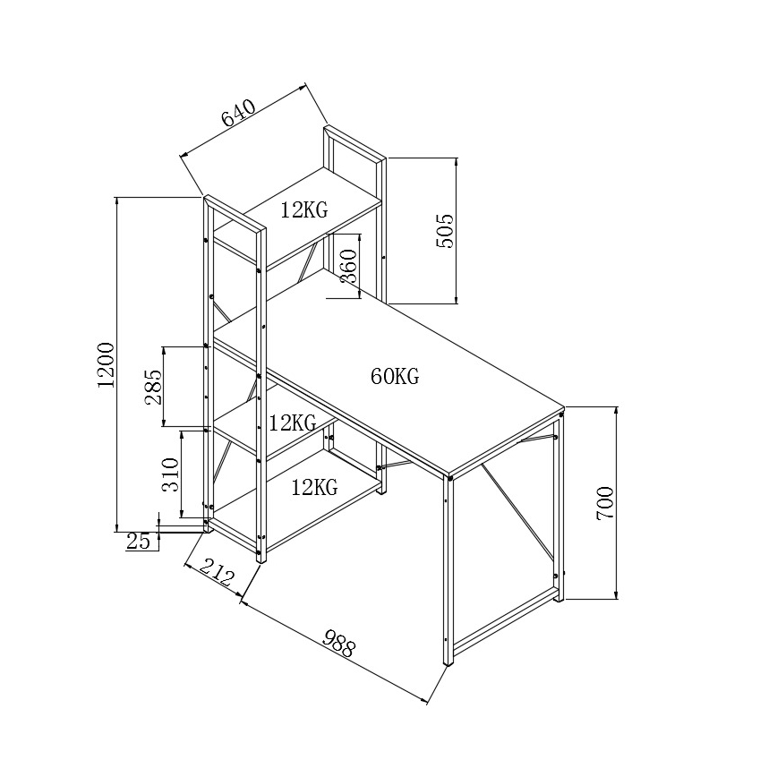 Skrivbord SERENOR svart/sonoma-ek