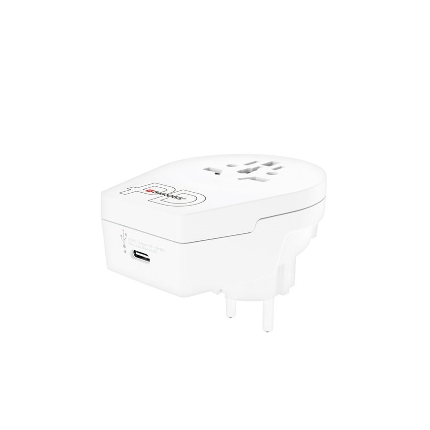 Reseadapter Europe USB C20PD för utländska besökare i Tjeckien, USB‑C 20W, typ E/F