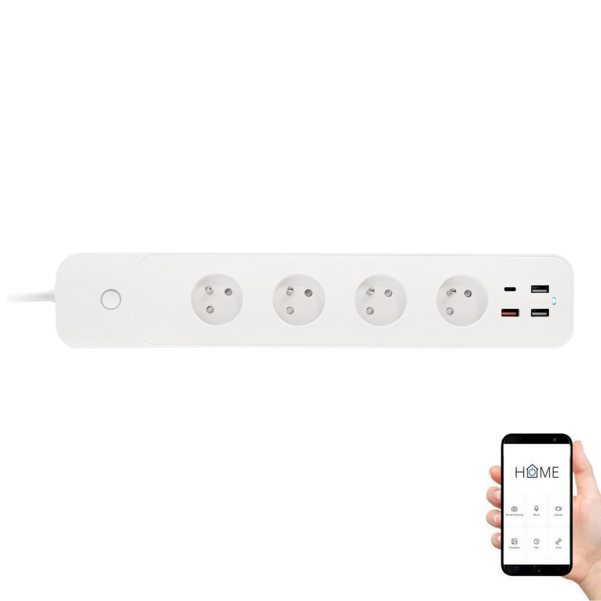 Smart extension kabel med strömbrytare 1,5 m 4Z + 4xUSB Wi-Fi
