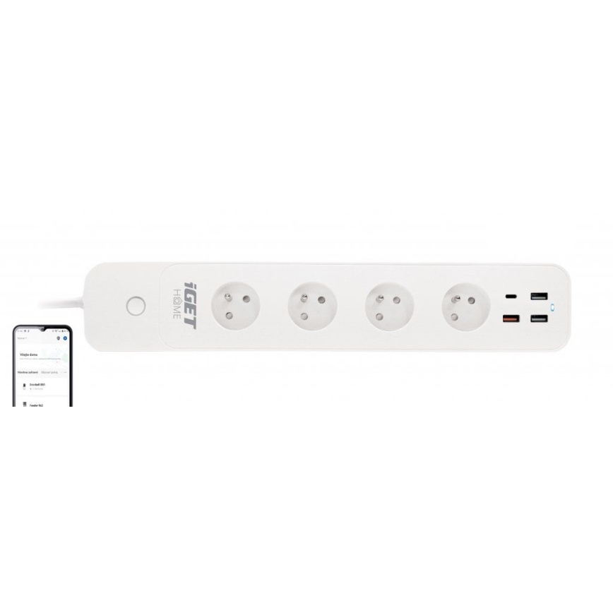 Smart extension kabel med strömbrytare 1,5 m 4Z + 4xUSB Wi-Fi
