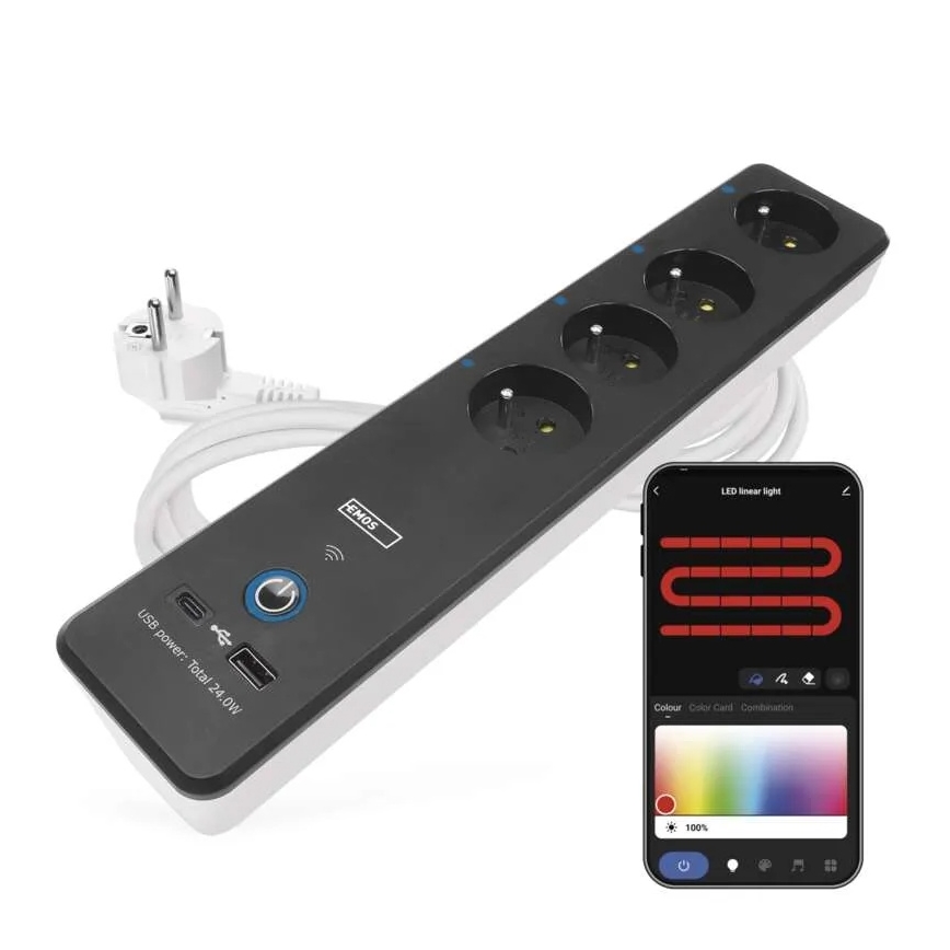 Smart förlängning kabel med brytare GoSmart 4Z + 1xUSB-A + 1xUSB-C 2 m Wi-Fi Tuya