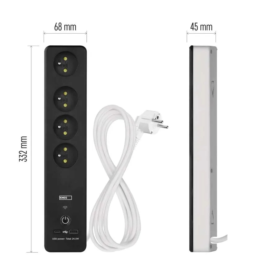 Smart förlängning kabel med brytare GoSmart 4Z + 1xUSB-A + 1xUSB-C 2 m Wi-Fi Tuya