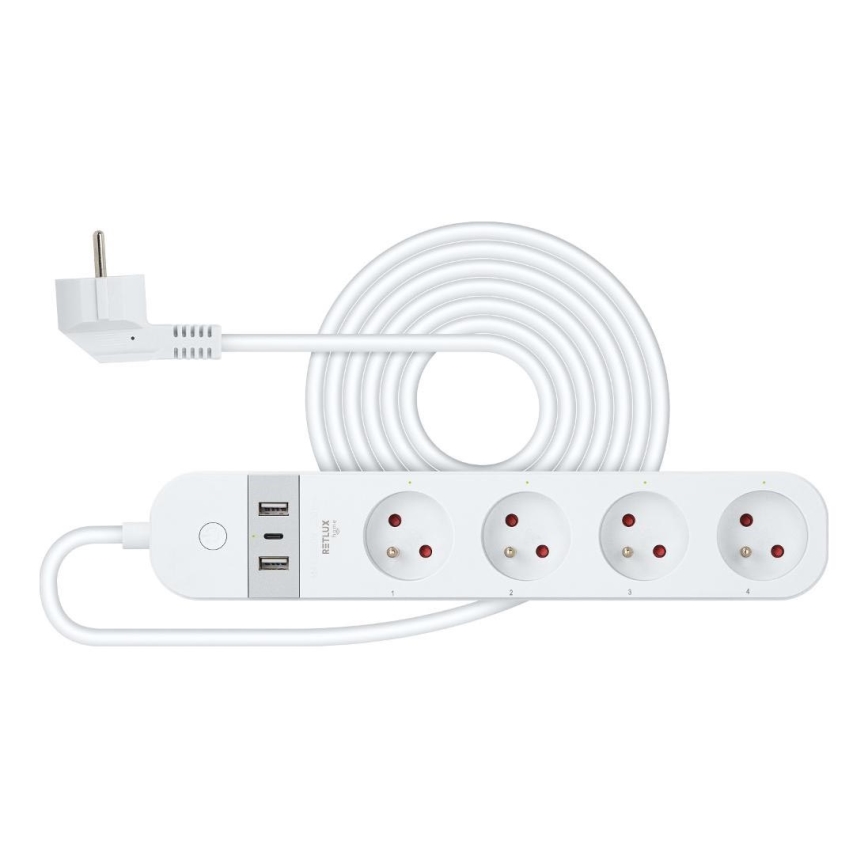 Smart förlängning kabel med strömbrytare 4Z Typ E + 2x USB-A + 1x USB-C 1,5m Wi-Fi Tuya vit