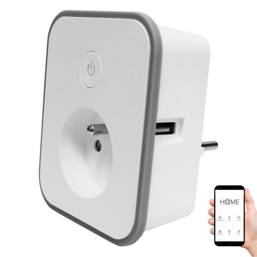 Smart kontakt med förbrukningsmätning 3680W/230V + 2xUSB/12W/5V Wi-Fi