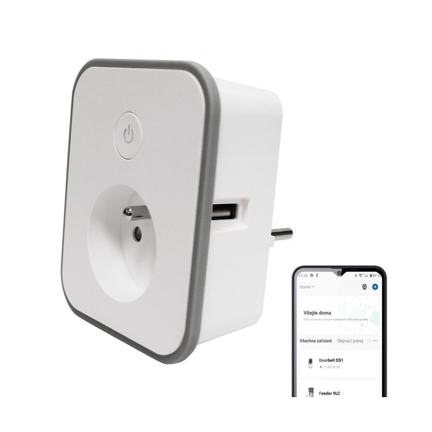 Smart kontakt med förbrukningsmätning 3680W/230V + 2xUSB/12W/5V Wi-Fi