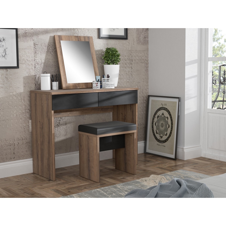 Sminkbord JUNO + pall 45x29,6 cm brun/svart