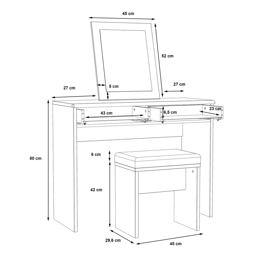 Sminkbord JUNO + pall 45x29,6 cm brun/svart