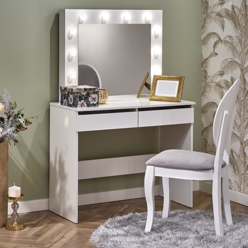 Sminkbord med LED-belysning HOLLYWOOD 140x94 cm vit