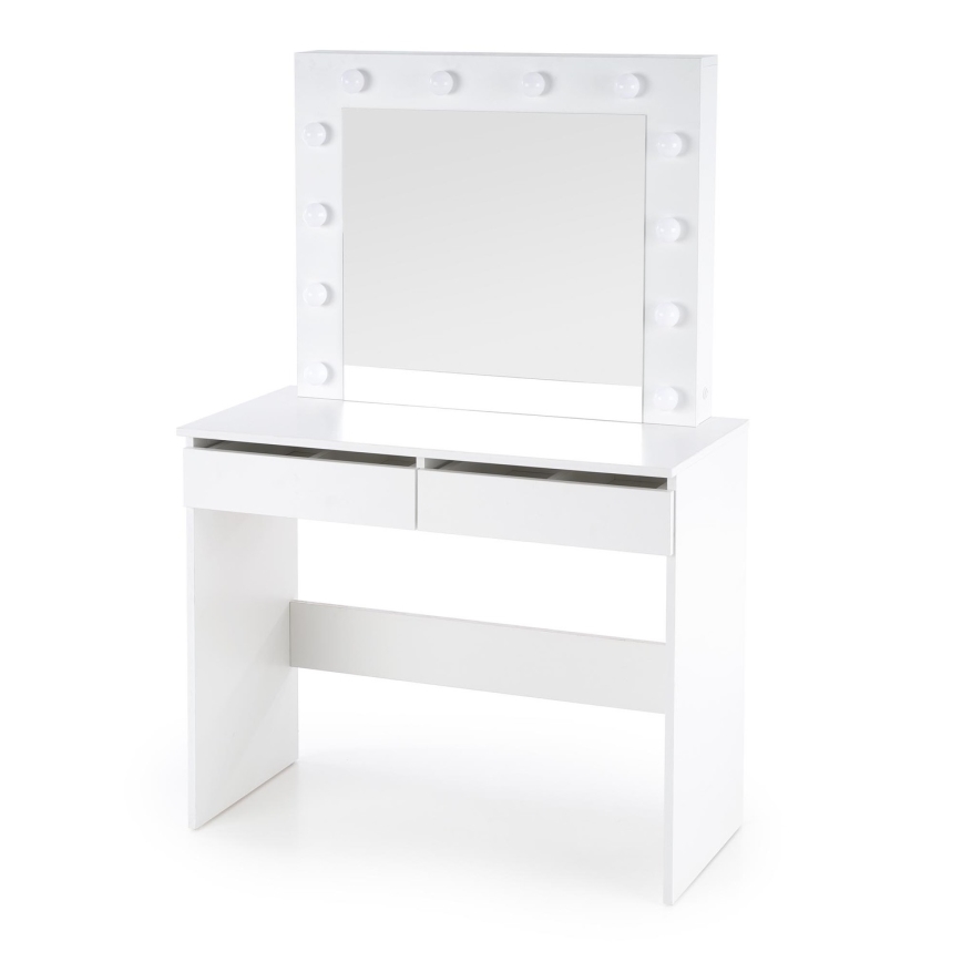 Sminkbord med LED-belysning HOLLYWOOD 140x94 cm vit