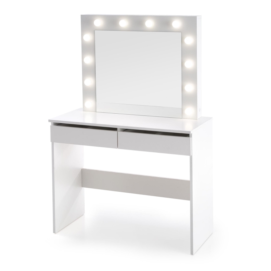Sminkbord med LED-belysning HOLLYWOOD 140x94 cm vit