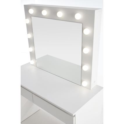 Sminkbord med LED-belysning HOLLYWOOD 140x94 cm vit