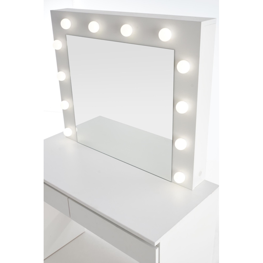 Sminkbord med LED-belysning HOLLYWOOD 140x94 cm vit
