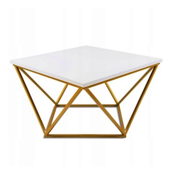 Soffbord CURVED 62x62 cm guld/vit