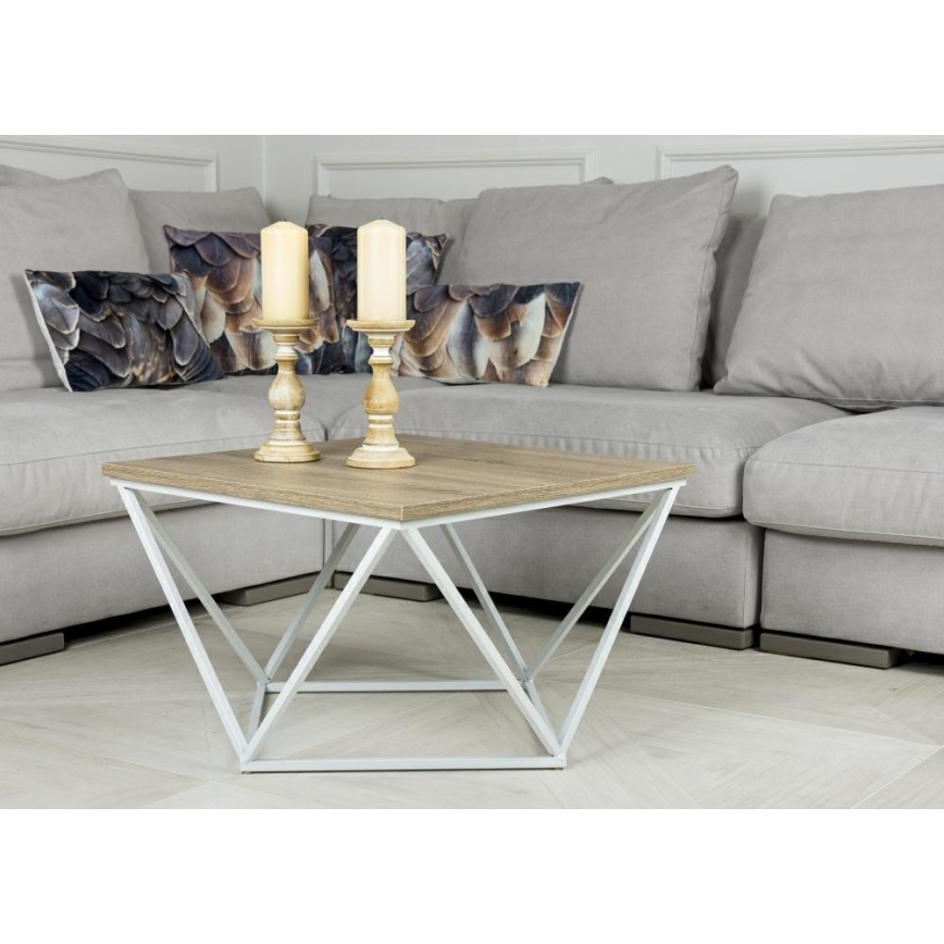Soffbord CURVED 62x62 cm vit/brun