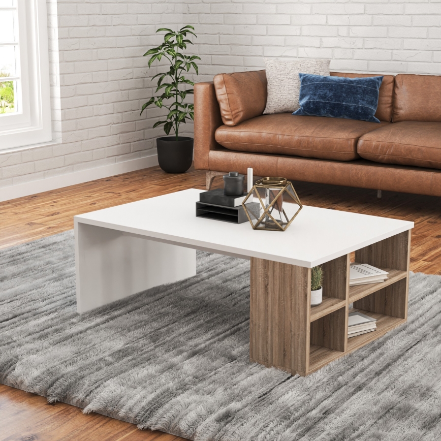 Soffbord DEFNE 34x90 cm vit/brun