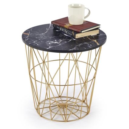 Soffbord HARISSA 41x42 cm guld/svart marmordekor