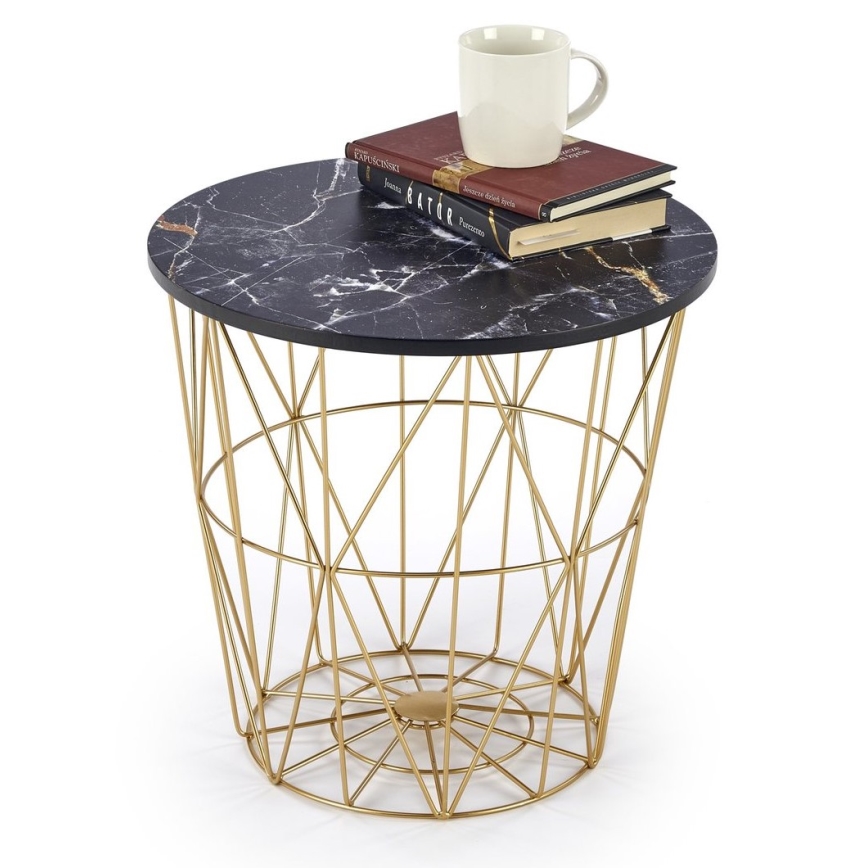 Soffbord HARISSA 41x42 cm guld/svart marmordekor