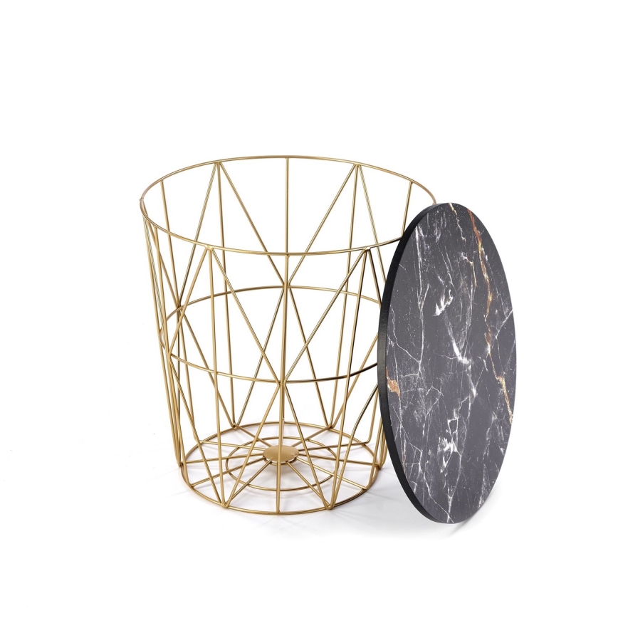 Soffbord HARISSA 41x42 cm guld/svart marmordekor