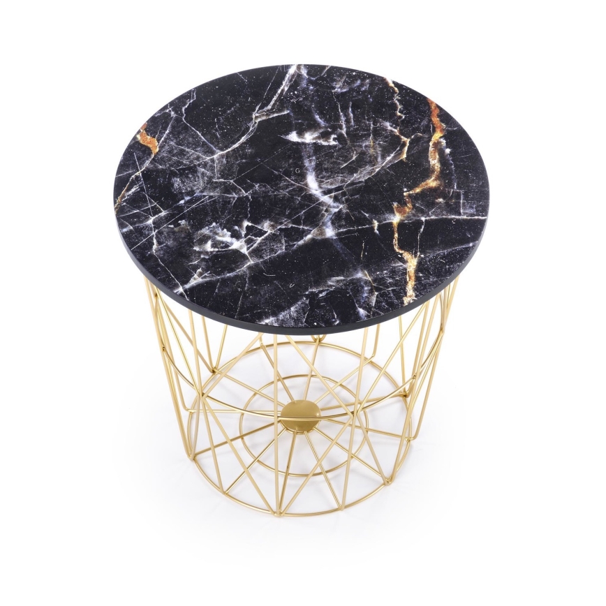 Soffbord HARISSA 41x42 cm guld/svart marmordekor