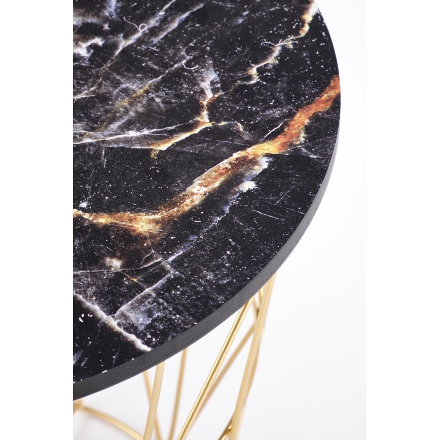 Soffbord HARISSA 41x42 cm guld/svart marmordekor