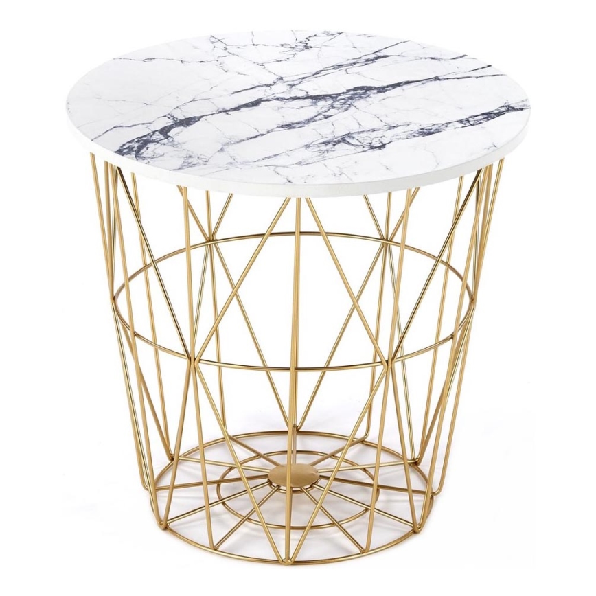 Soffbord HARISSA 41x42 cm guld/vit marmordekor