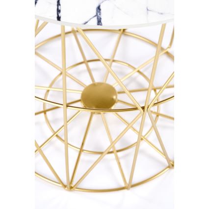 Soffbord HARISSA 41x42 cm guld/vit marmordekor