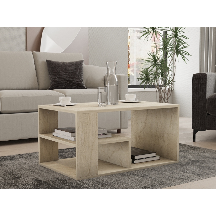 Soffbord JELIO, marmordekor, beige
