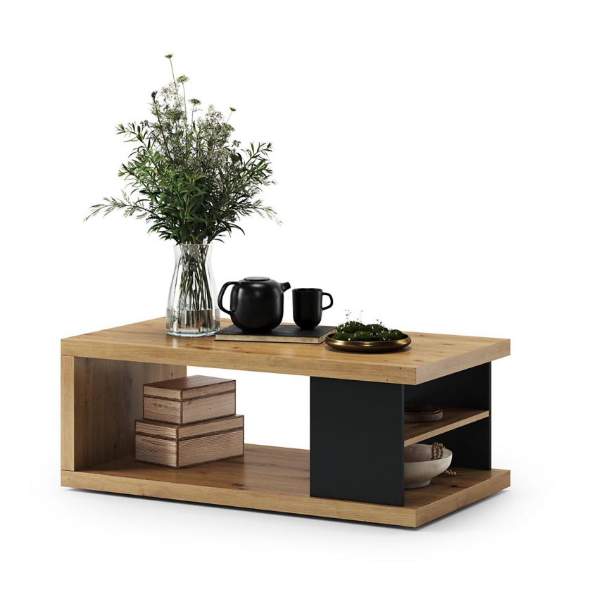 Soffbord med en hylla och förvaringsutrymme LORA ek artisan/svart