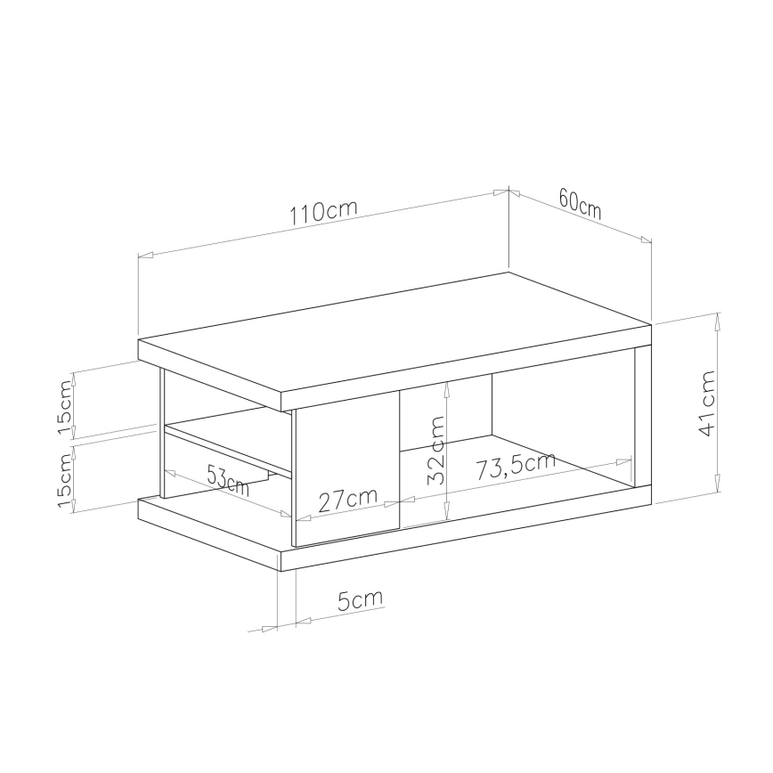 Soffbord med en hylla och förvaringsutrymme LORA ek artisan/svart