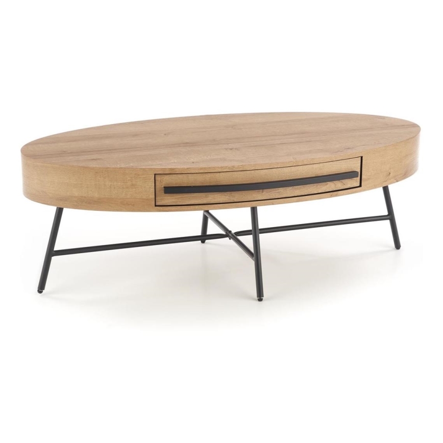Soffbord med låda CAROLINA 41x120 cm gyllene ek/svart