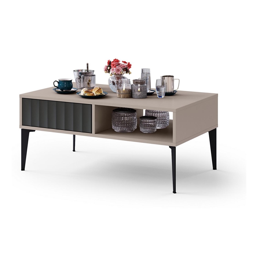 Soffbord med låda RONJA taupe/svart