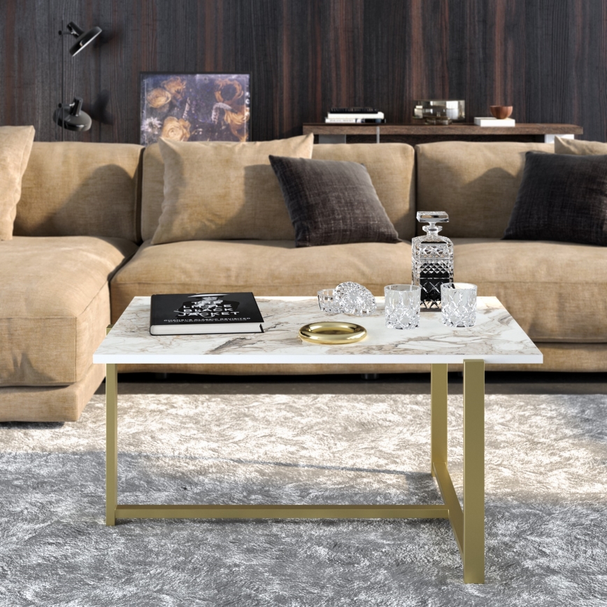 Soffbord MERIDETHS 45x92 cm guld/vit