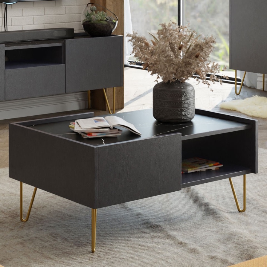 Soffbord NARINE 45x97 cm antracit/svart/guld