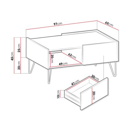 Soffbord NARINE 45x97 cm antracit/svart/guld
