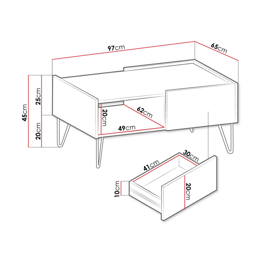 Soffbord NARINE 45x97 cm antracit/svart/guld