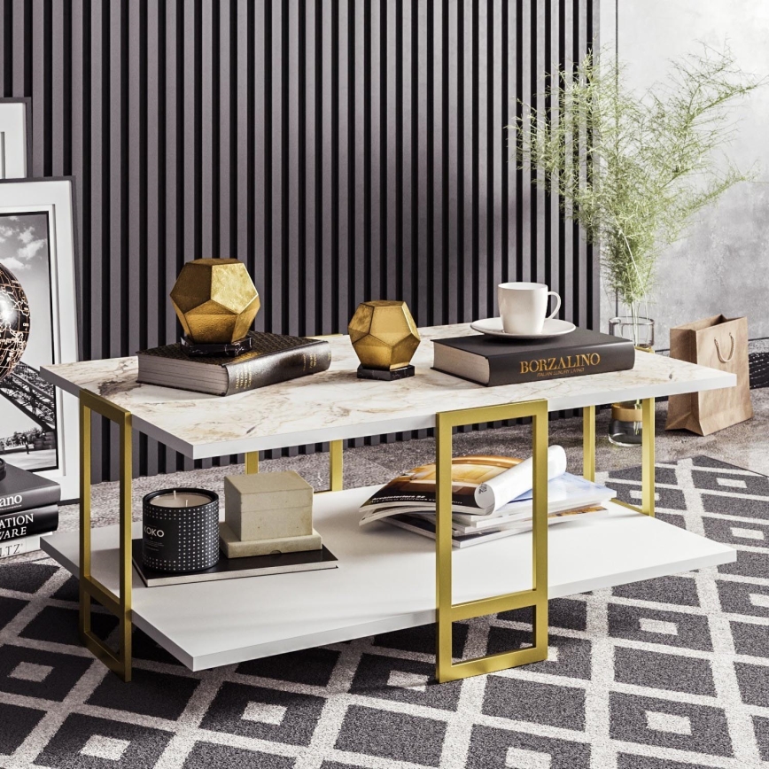 Soffbord POLKA 36,6x91,5 cm guld/vit