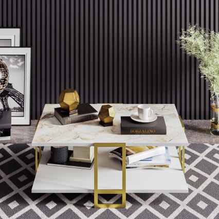 Soffbord POLKA 36,6x91,5 cm guld/vit