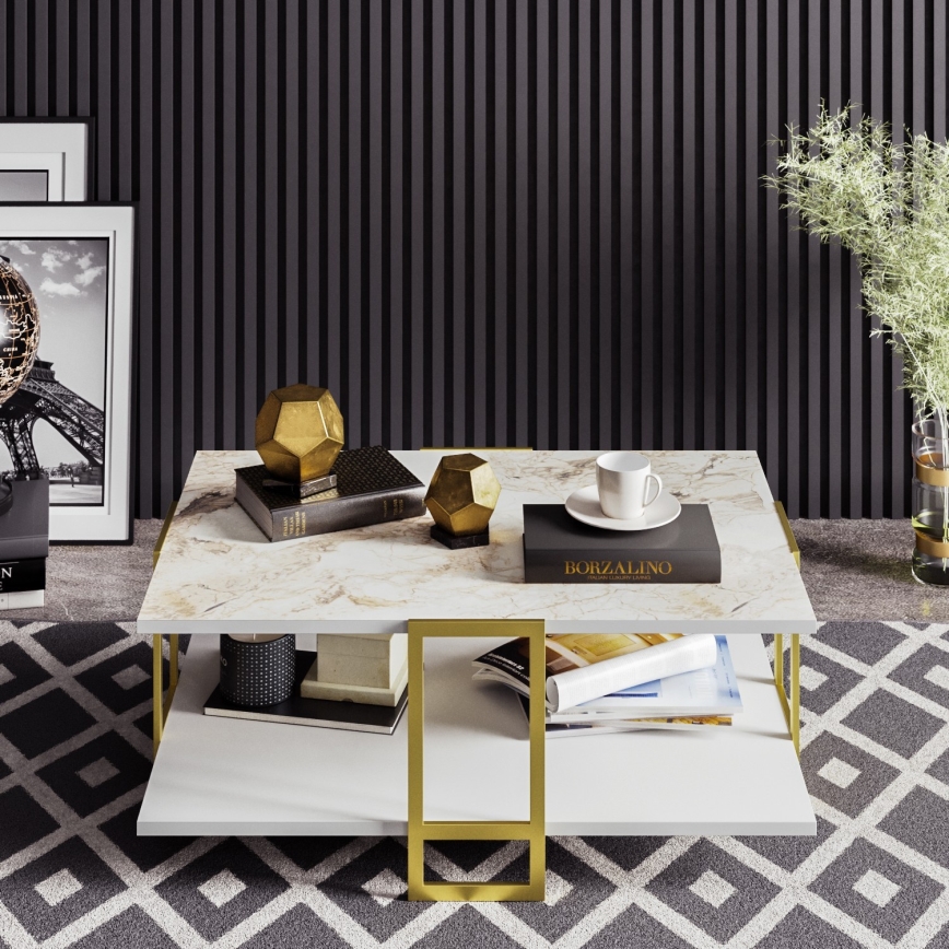 Soffbord POLKA 36,6x91,5 cm guld/vit