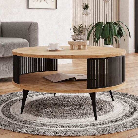 Soffbord ROENNI 44x75 cm svart/gyllene ek