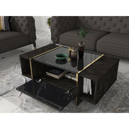 Soffbord VEYRON 37,3x103,8 cm svart/guld