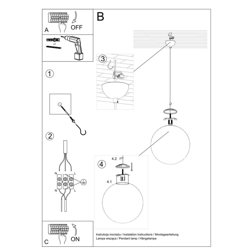 Ljusskrona med upphängningsrem  TOYA 1xE27/60W/230V diameter  20 cm