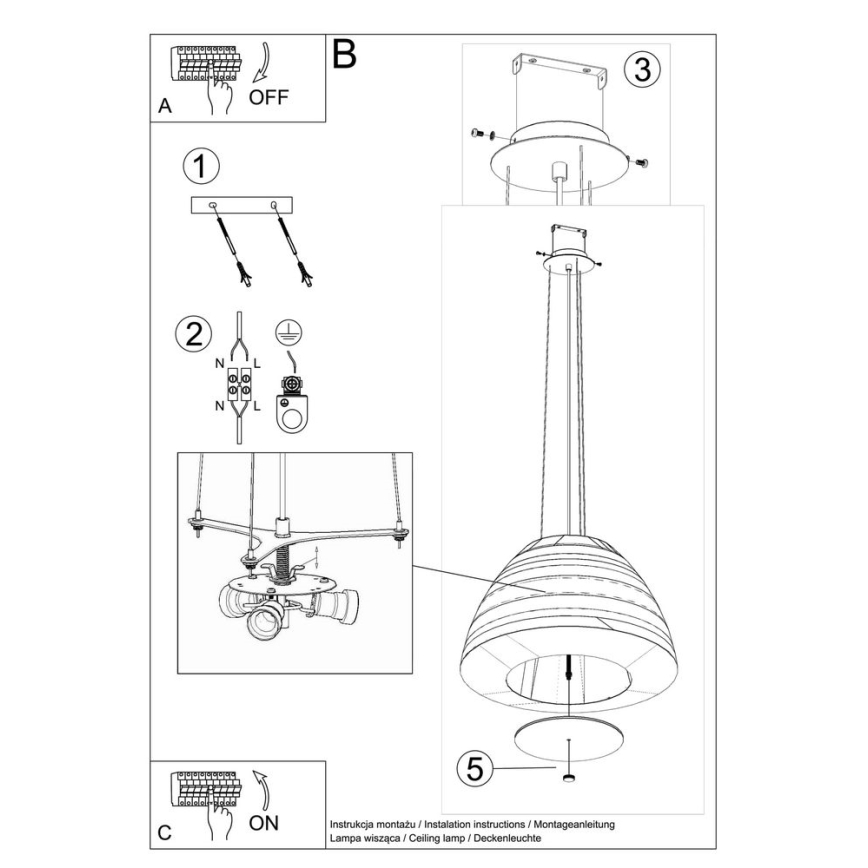 Ljusskrona med upphängningsrem  BELLA 3xE27/60W/230V diameter  60 cm vit