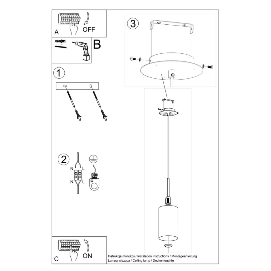 Ljusskrona med upphängningsrem  OTTO 1xE27/60W/230V diameter  15 cm vit