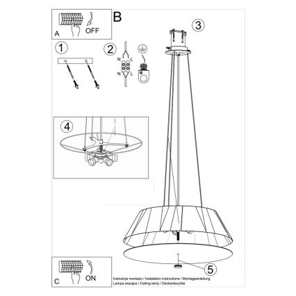 Ljusskrona med upphängningsrem  VEGA 5xE27/60W/230V diameter  60 cm svart
