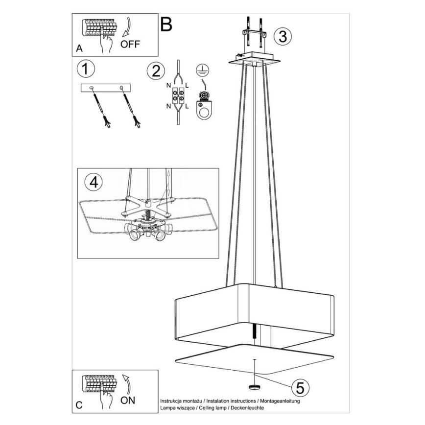 Ljusskrona med upphängningsrem  LOKKO 5xE27/60W/230V 45 cm svart